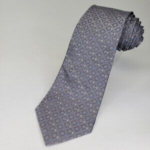 4"x58" Murano Modern Silver Blue & White Silk Geometric Men Wide Tie MSRP $49.50